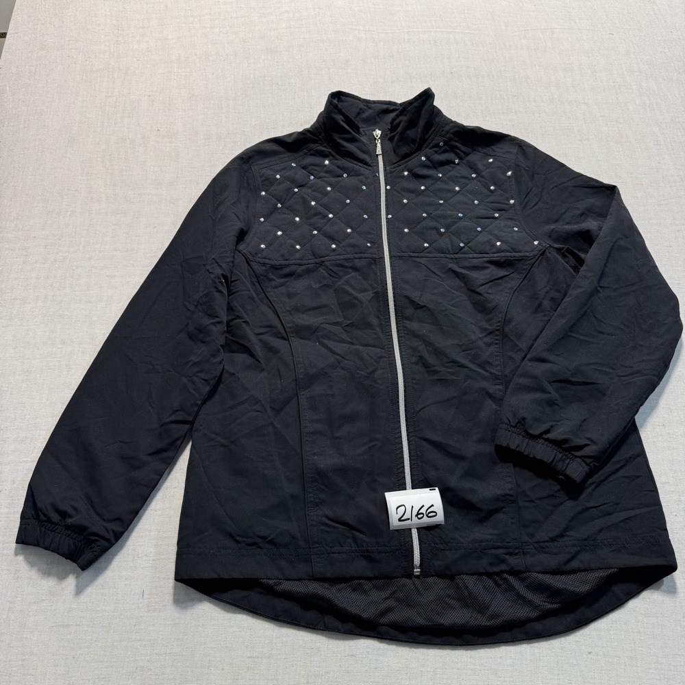 Threehearts Quilted Rhinestone Zip Jacket Womens Sz M Black New‎ Without Tags